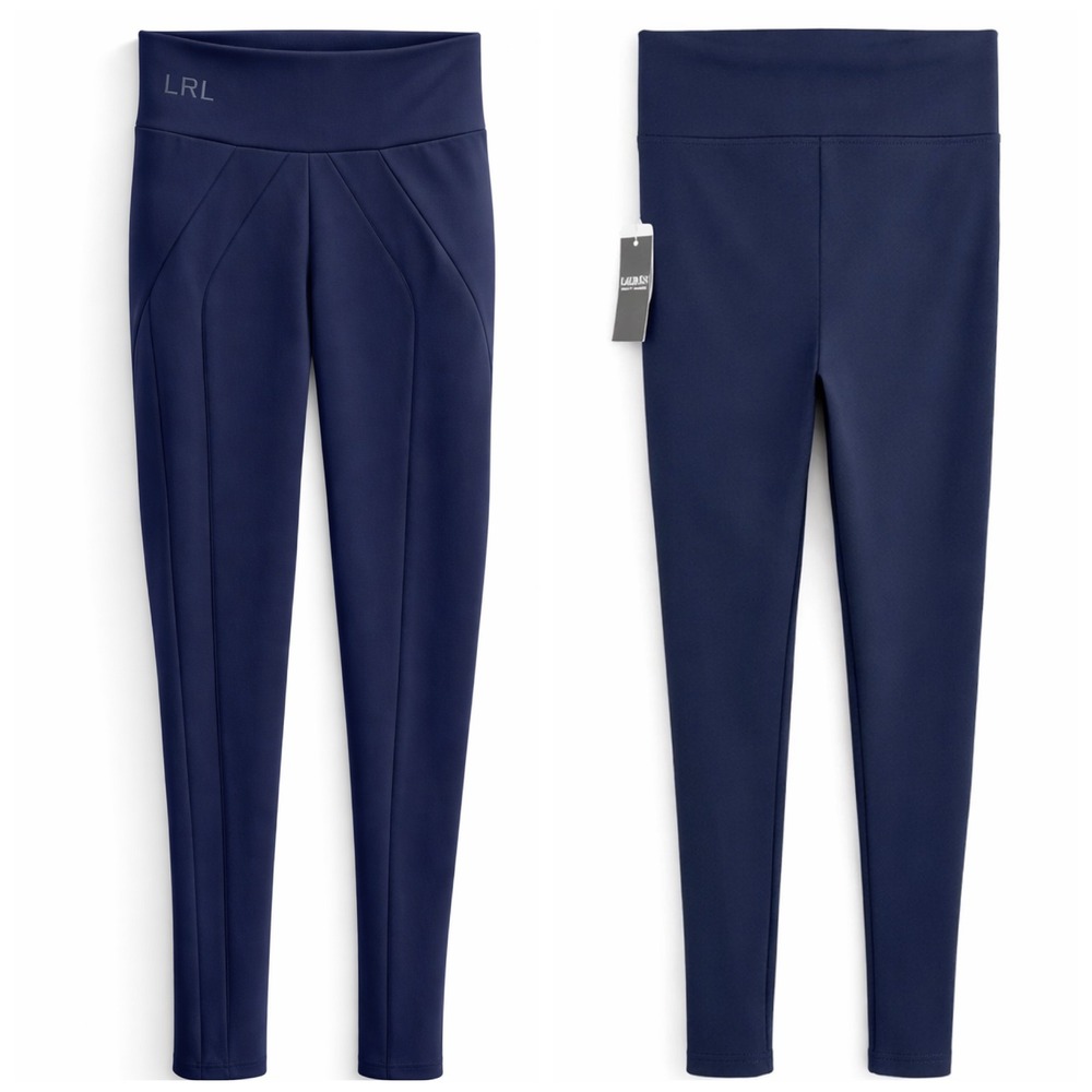NWT Ralph Lauren Leggings Women XXS Navy‎ Blue Pintuck Activewear Athleisure